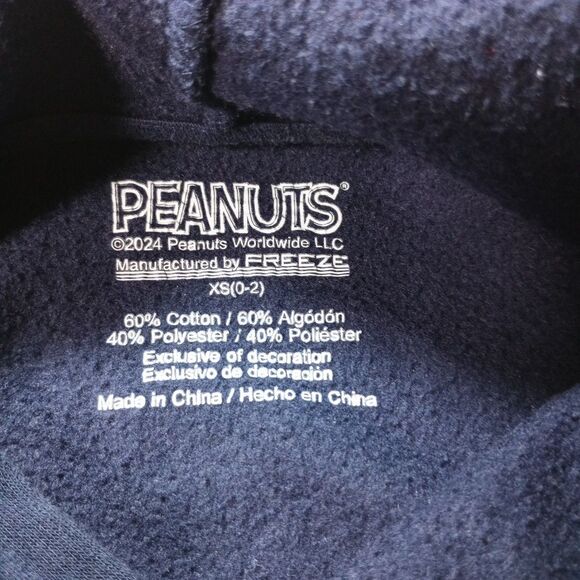 Peanuts Snoopy Woodstock Hoodie XS Navy Be Happy Graphic Pullover Freeze 2024 - Picture 5 of 13